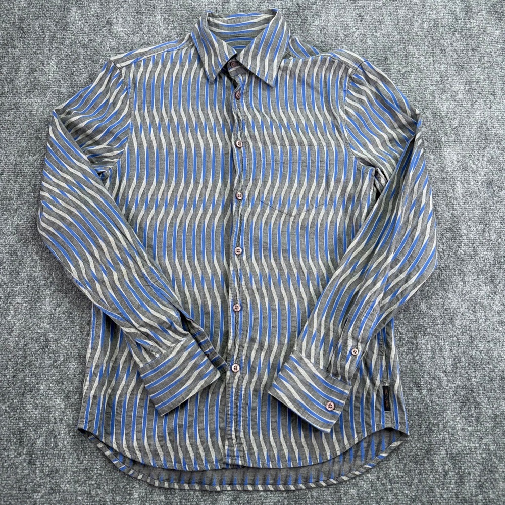 Armani Exchange A/X Shirt Men Small Gray Striped Long Sleeve Button Up‎ Designer